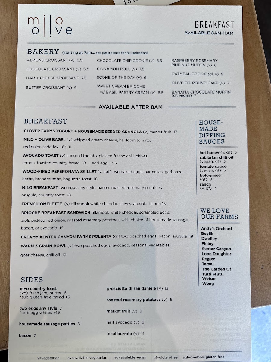 Milo & Olive Menu - Image 1